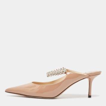Pre Owned Jimmy Choo Dusty Pink Patent Leather Bing Mules Size 39.5