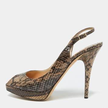 Pre Owned Jimmy Choo Brown/Black Snakeskin Leather Clue Platform Sandals Size 41