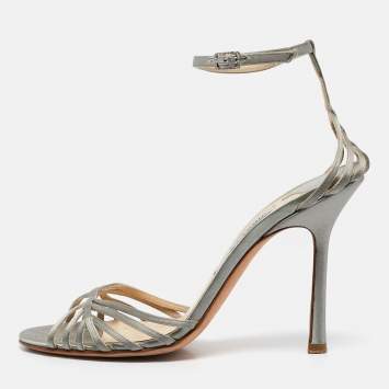 Pre Owned Jimmy Choo Grey Satin Ankle Strap Sandals Size 39