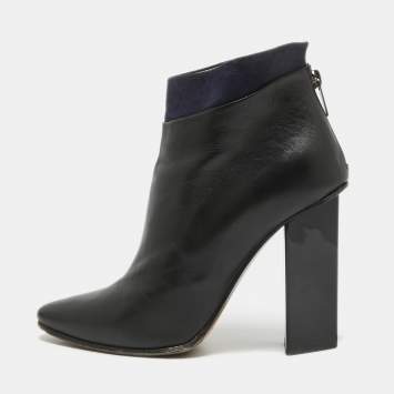 Pre Owned Jimmy Choo Black/Navy Blue  Leather and Suede Ankle Length Boots Size 38.5