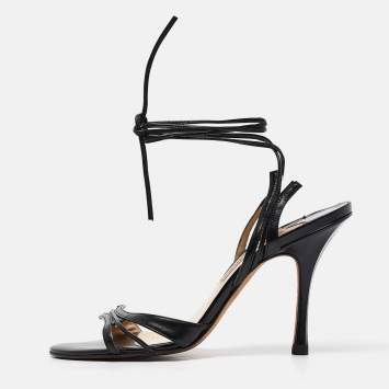 Pre Owned Jimmy Choo Black Leather Ankle Strap Sandals Size 37.5