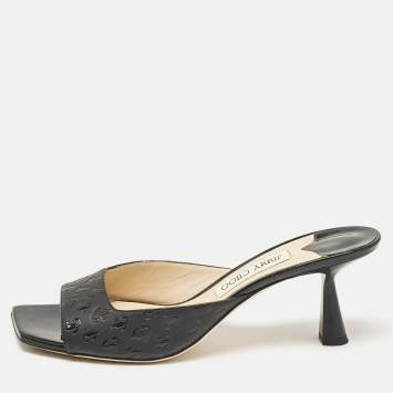 Pre Owned Jimmy Choo Black Leather Zania 65 Slide Sandals Size 41