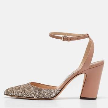 Pre Owned Jimmy Choo Beige/Silver Glitter and Leather Micky Pumps Size 39