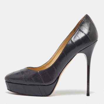 Pre Owned Jimmy Choo Grey Eel Leather Cosmic Platform Pumps Size 37