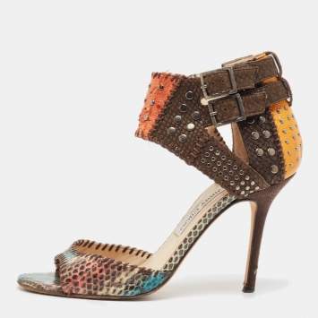 Pre Owned Jimmy Choo Multicolor Python Leather Ankle Strap Sandals Size 39