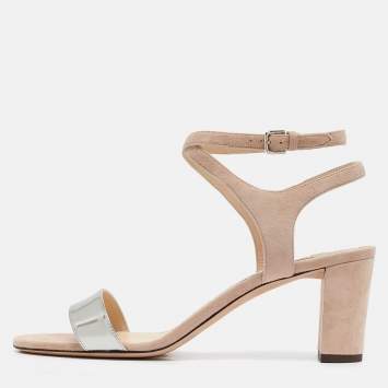 Pre Owned Jimmy Choo Pink/Silver Suede and Leather Marine Sandals Size 41