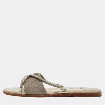 Pre Owned Jimmy Choo Metallic Glitter Crystal Embellished Aadi Slides Size 41