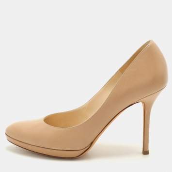 Pre Owned Jimmy Choo Beige Leather Platform Pumps Size 39