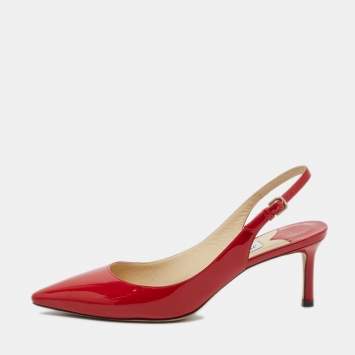 Pre Owned Jimmy Choo Red Patent Erin Slingback Pumps Size 37.5