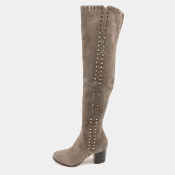 Pre Owned Jimmy Choo Grey Suede Harlem Knee Length Boots Size 41.5