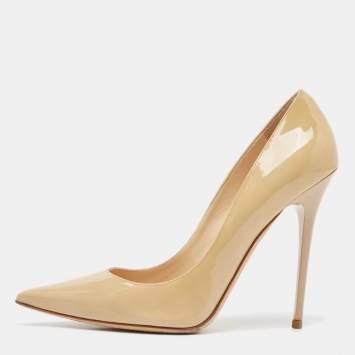 Pre Owned Jimmy Choo Beige Patent Leather Anouk Pumps Size 38.5