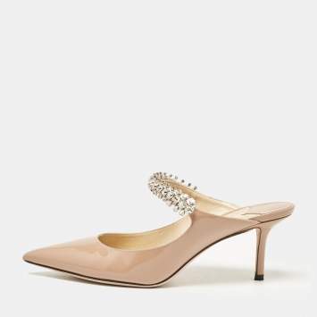 Pre Owned Jimmy Choo Dusty Pink Patent Leather Bing Mules Size 38.5