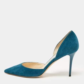 Pre Owned Jimmy Choo Teal Suede Addison Pumps Size 38