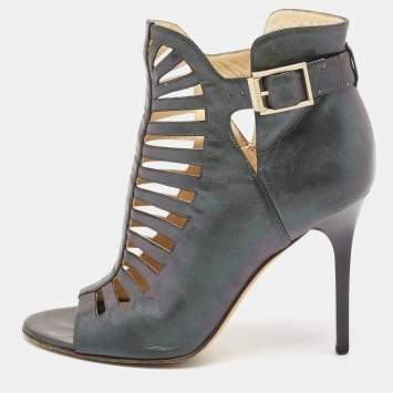 Pre Owned Jimmy Choo Metallic Two Tone Leather Open Toe Booties Size 38