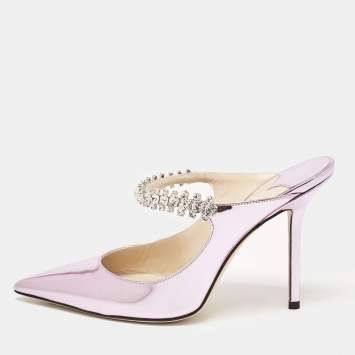 Pre Owned Jimmy Choo Metallic Purple Leather Bing Mules Size 37
