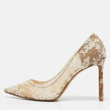 Pre Owned Jimmy Choo Ivory Lace Romy Pumps Size 39.5
