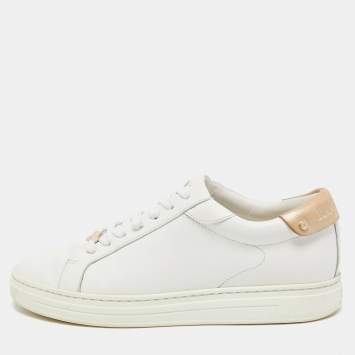 Pre Owned Jimmy Choo White Leather Romeo Lace Up Sneakers Size 39