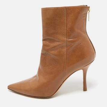 Pre Owned Jimmy Choo Brown Leather Pointed Toe Ankle Length Boots Size 37