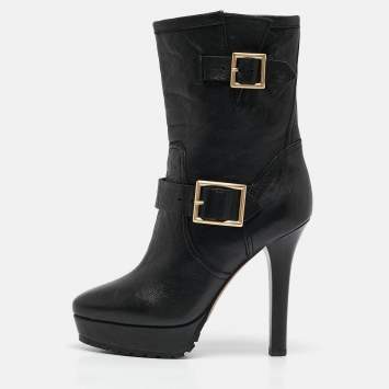 Pre Owned Jimmy Choo Black Leather Ankle Length Boots Size 37