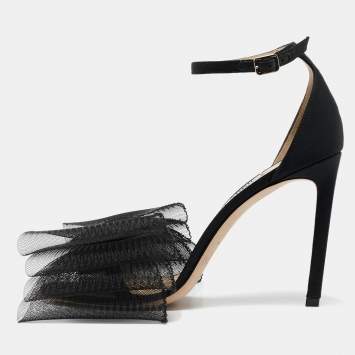 Pre Owned Jimmy Choo Black Grosgrain and Mesh Aveline Sandals Size 36.5
