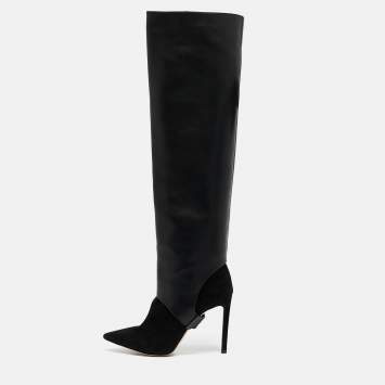 Pre Owned Jimmy Choo Black Leather and Suede Hurley Knee Length Boots Size 35.5