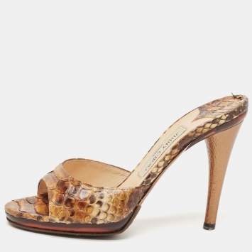 Pre Owned Jimmy Choo Brown Python Leather Slide Sandals Size 38