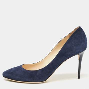 Pre Owned Jimmy Choo Navy Blue Suede Esam 85 Pumps Size 39