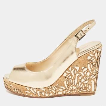 Pre Owned Jimmy Choo Gold Leather Prova Cork Wedge Sandals Size 40