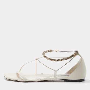 Pre Owned Jimmy Choo White Leather Oriana Flats Size 43