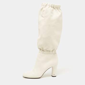 Pre Owned Jimmy Choo White Leather Maxyn Knee Length Boots Size 43