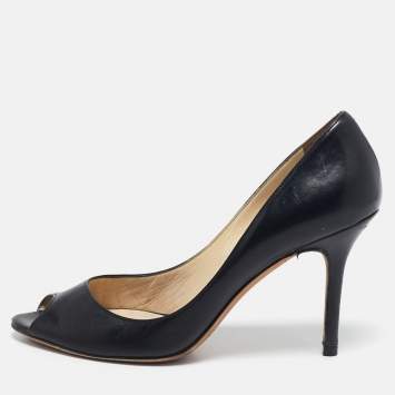 مملوكة مسبقًا Jimmy Choo Black Leather Isabel Peep Toe Pumps Size 37