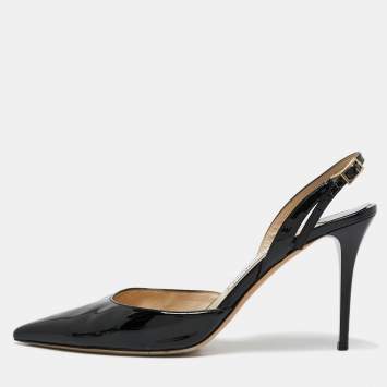 Pre Owned Jimmy Choo Black Patent Leather Tilly Slingback Pumps Size 39