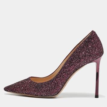 Pre Owned Jimmy Choo Purple Glitter Romy Pumps Size 38