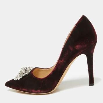 Pre Owned Jimmy Choo Exclusive Collection Burgundy Velvet Amanda Pumps Size 36.5