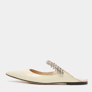Pre Owned Jimmy Choo Cream Patent Leather Bing 65 Crystal Embellished Mule Size 36