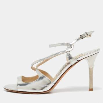 Pre Owned Jimmy Choo Silver Mirror Leather Paxton Cross Strap Sandals Size 36