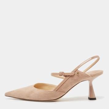 Pre Owned Jimmy Choo Beige Patent Leather and Suede Ray 100 Pumps Size 37