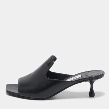 Pre Owned Jimmy Choo Black Leather Mules Sandals Size 39