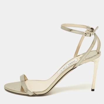 Pre Owned Jimmy Choo Gold Leather Minny Ankle Strap Sandals Size 40