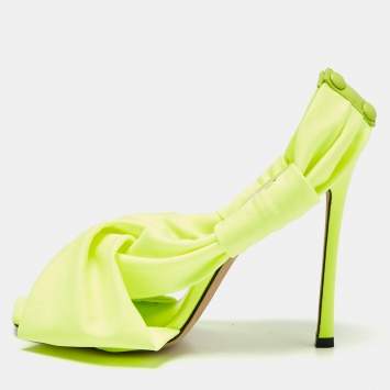 Pre Owned Jimmy Choo Green Fabric Slingback Sandals Size 37.5