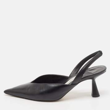 Pre Owned Jimmy Choo Black Leather Maryanne Pointed Toe Slingback Pumps Size 36