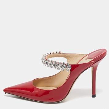 Pre Owned Jimmy Choo Red Patent Leather Bing Mules Size 34