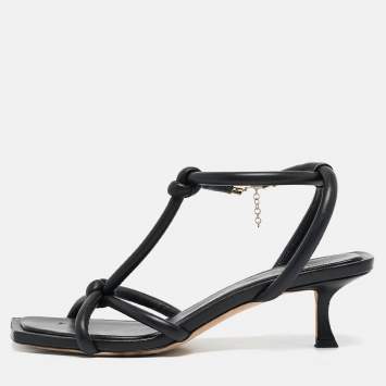 Pre Owned Jimmy Choo Black Leather Fort Knotted Ankle Sandals Size 42