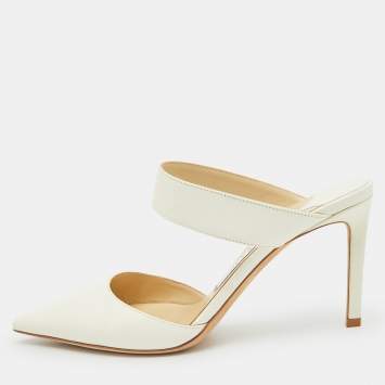 Pre Owned Jimmy Choo White Leather Pointed Toe Mules Size 36.5