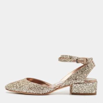 Pre Owned Jimmy Choo Metallic Glitter Micky Ankle Strap Sandals Size 37