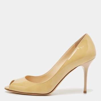 Pre Owned Jimmy Choo Beige Patent Leather Isabel Peep Toe Pumps Size 37