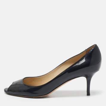Pre Owned Jimmy Choo Black Patent Leather Isabel Peep Toe Pumps Size 37