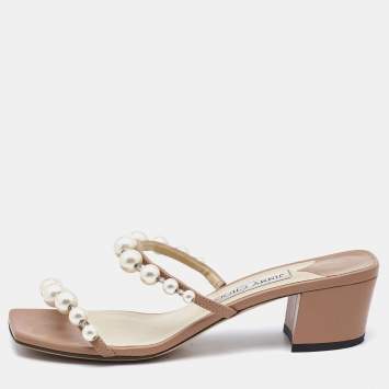 Pre Owned Jimmy Choo Beige Leather Amara Slide Sandals Size 38