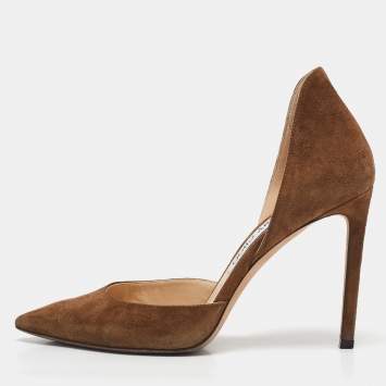 Jimmy Choo Olive Green Suede Carrie D'Orsay Pumps Size 38.5