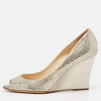 Pre Owned Jimmy Choo Metallic Glitter Baxen Wedge Pumps Size 39